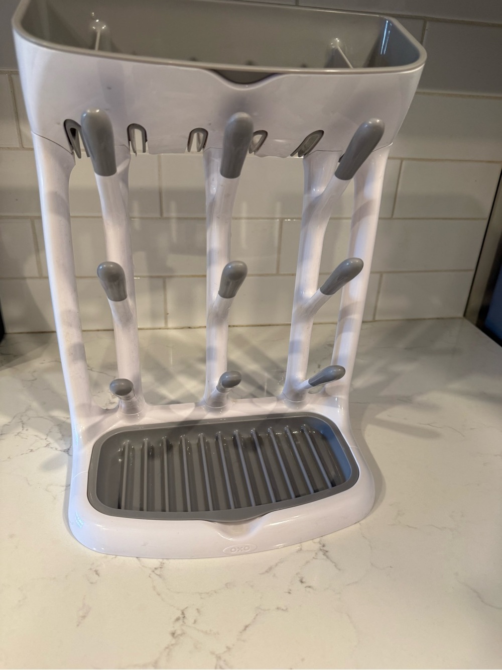 OXO White and Gray Bottle Drying Rack Organizer